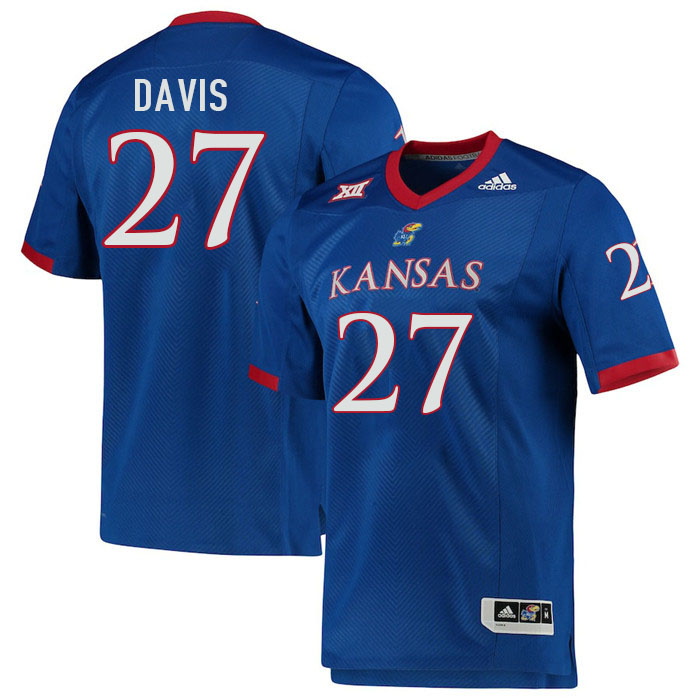 Men #27 Taylor Davis Kansas Jayhawks College Football Jerseys Stitched Sale-Royal - Click Image to Close